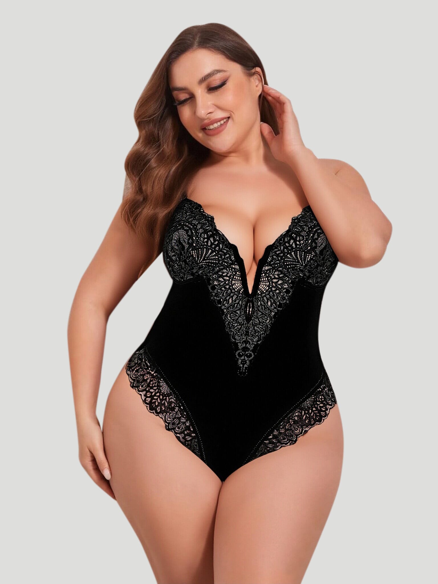 Lace Deep-V Neck Bodysuit